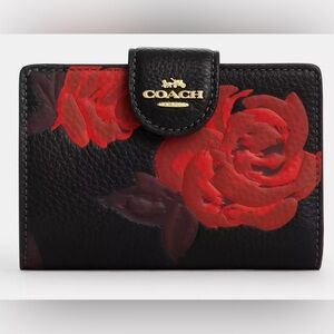 COACH MEDIUM CORNER ZIP WALLET WITH FLORAL PRINT - NWT